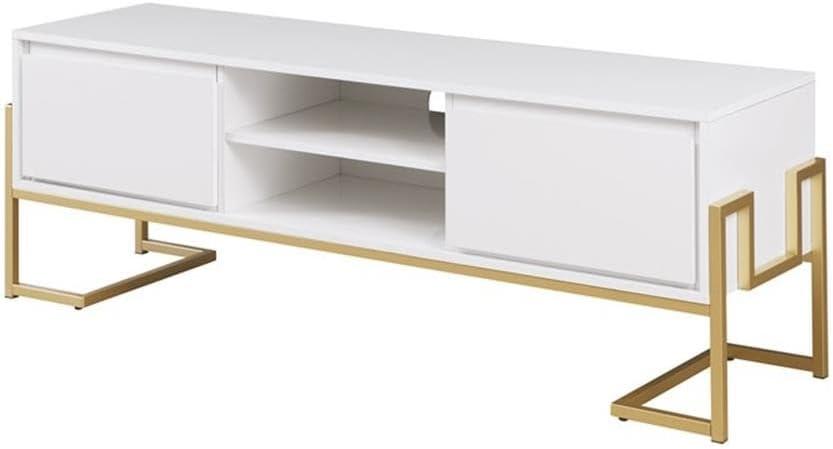 60" White Modern Wood Media Console with Cabinet