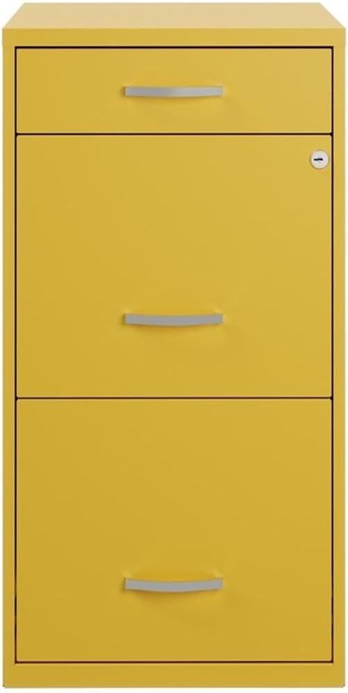 Space Solutions 3 Drawer Letter Width Vertical File Cabinet with Pencil Drawer, Yellow