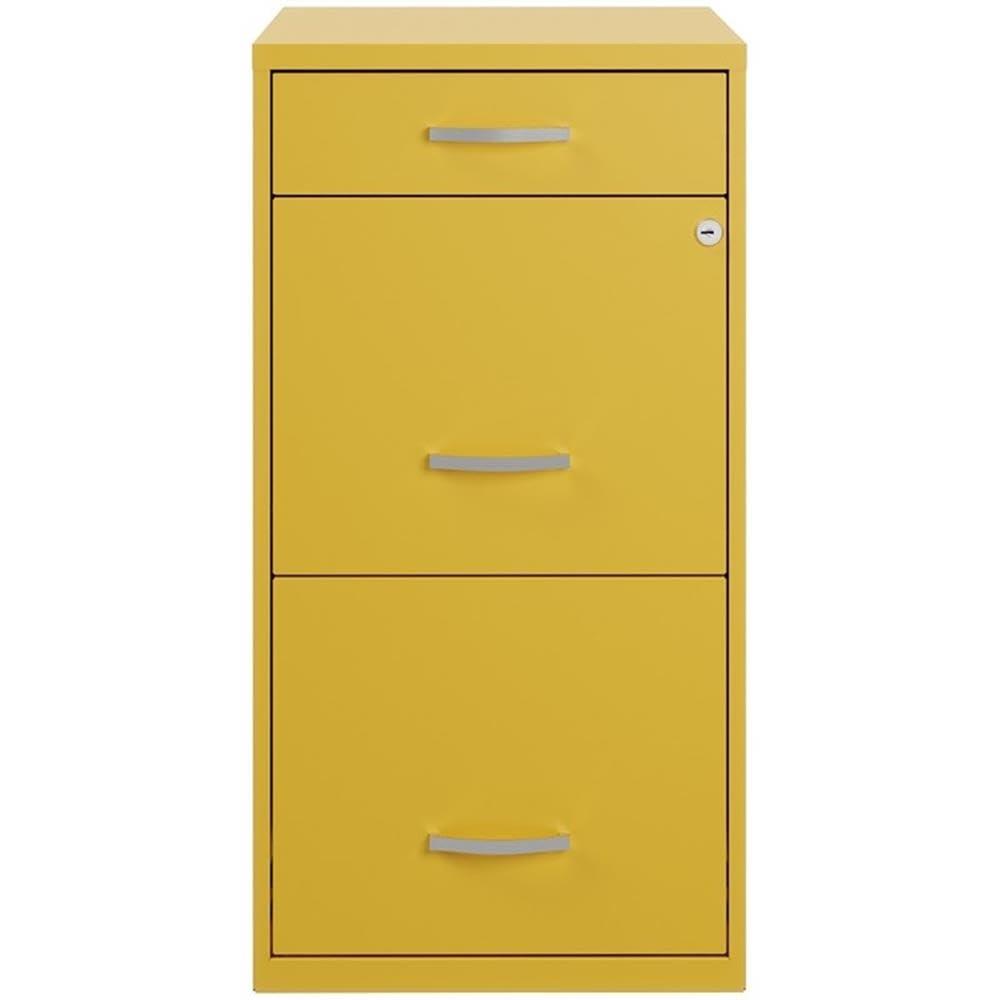 Space Solutions 3 Drawer Letter Width Vertical File Cabinet with Pencil Drawer, Yellow