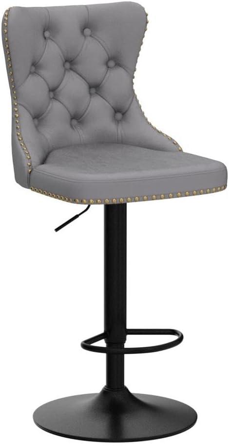 VYNXARIA Swivel Velvet Barstools Adjusatble Seat Height from 25-33 Inch,17.7 inch base, Modern Upholstered Bar Stools,Gray,Set of 2