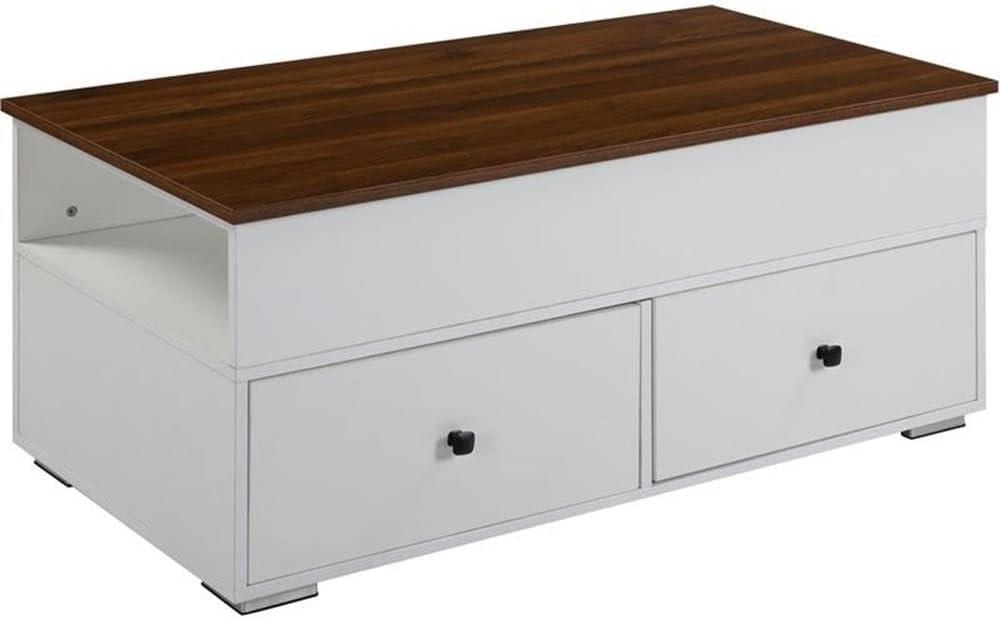 Aafje 49" Coffee Tables Oak/White Finish - Acme Furniture: Rectangular Living Room Table with Adjustable Shelves, Drawer