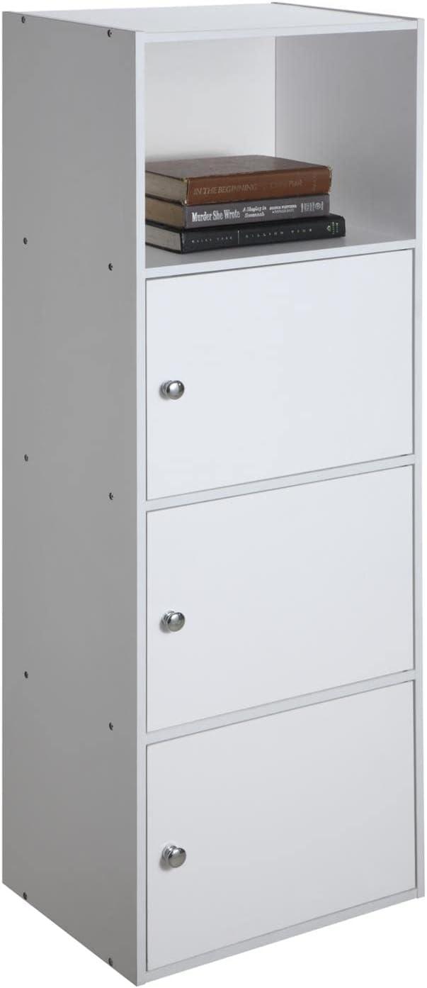 Convenience Concepts Xtra Storage Three-Door Bookcase in White Wood Finish