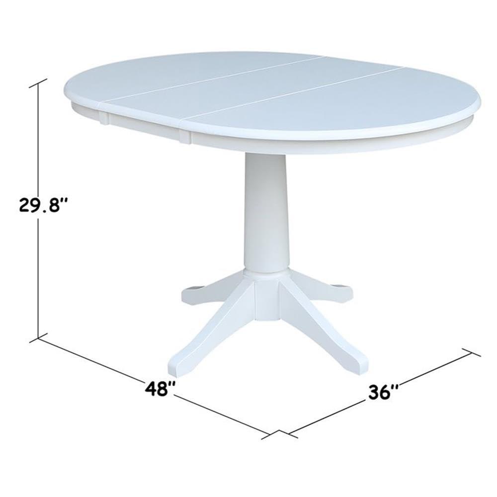 36" Magnolia Round Top Dining Table with 12" Leaf White - International Concepts: Hardwood Pedestal, Seats 4