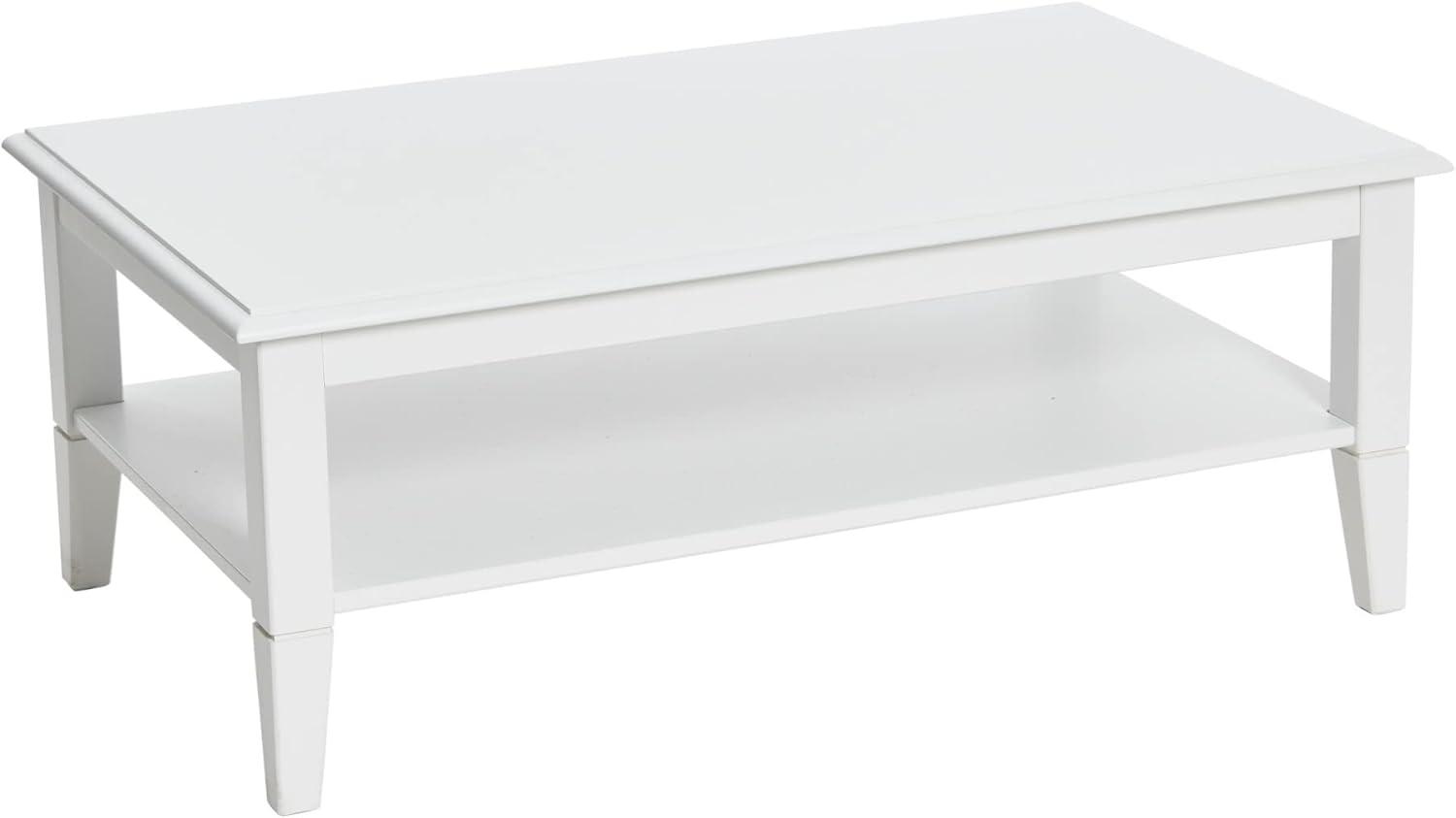 Storied Home Pleasantville Coffee Table with Storage Shelf and Solid Wood Legs White: Country Style, Engineered Top