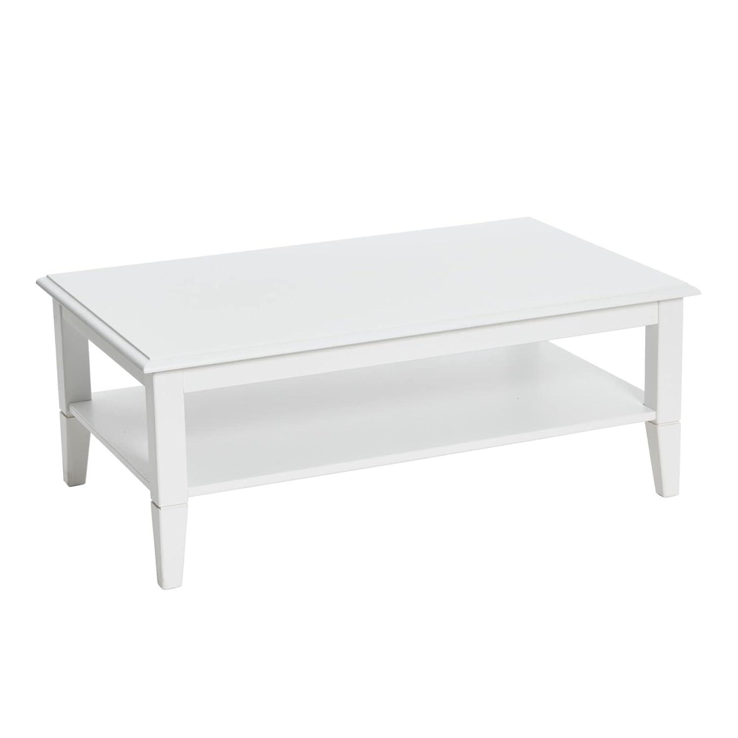 Storied Home Pleasantville Coffee Table with Storage Shelf and Solid Wood Legs White: Country Style, Engineered Top