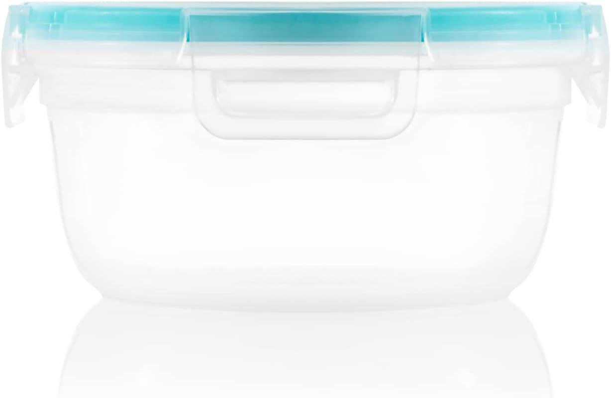 Clear Round Plastic Food Storage Container with Blue Lid, 3.8 Cups