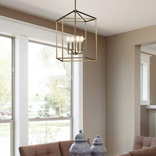 Satin Brass Transitional 4-Light Island Pendant with Clear Silver Wire