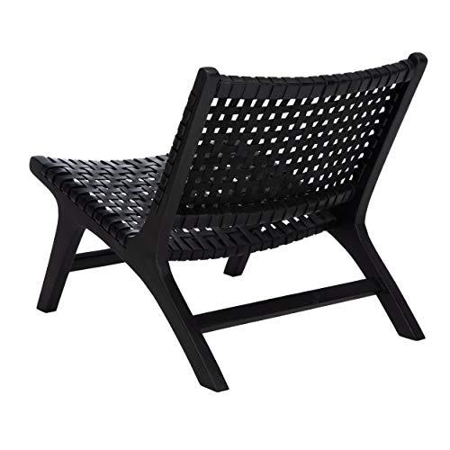 Luna Black Leather Woven Accent Chair with Sungkai Wood Frame