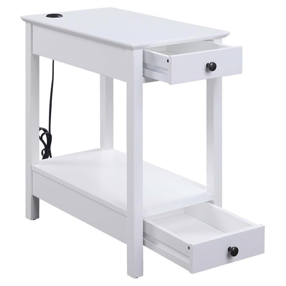 Byzad Side Table with USB Charging Dock Teal - Acme Furniture: Modern Storage, Drawer, Shelves, MDF Wood