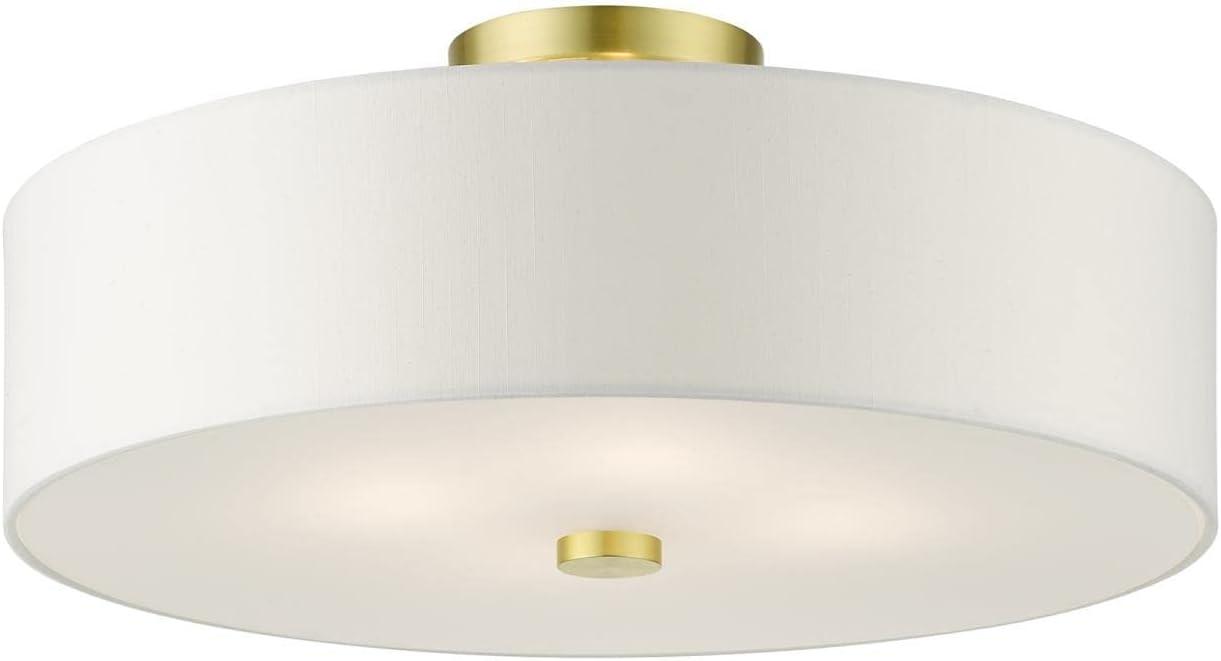 DAFANYA Lighting 51055-12 Meridian Collection 4-Light Semi Flush Mount Ceiling Light with Off-White Hardback Fabric Shade, Satin Brass, 18 x 18 x 8.13