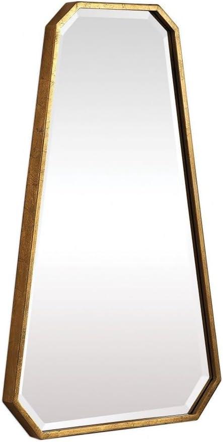 Uttermost Octagonal Vanity Accent Wall Mirror Modern Beveled Metallic Gold Leaf Metal Frame 22" Wide Bathroom Bedroom Living Room