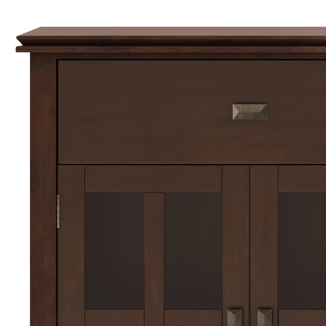Simpli Home Artisan 60"W Solid Wood Sideboard Buffet with and Tempered Glass Doors and 3 Drawers
