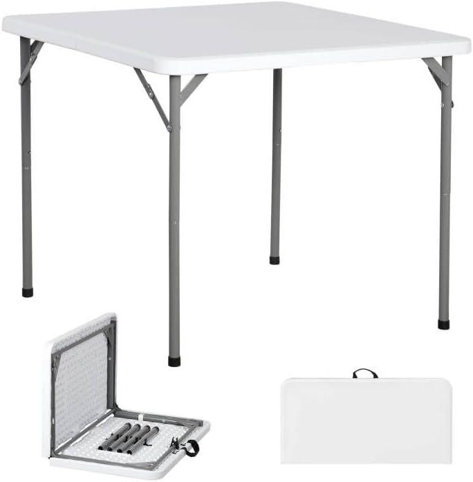 34" White Resin Folding Square Table with Alloy Steel Frame