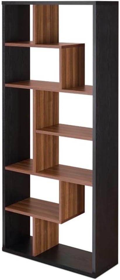 Wooden Rectangular Cube Bookcase Natural Brown and Black- Saltoro Sherpi