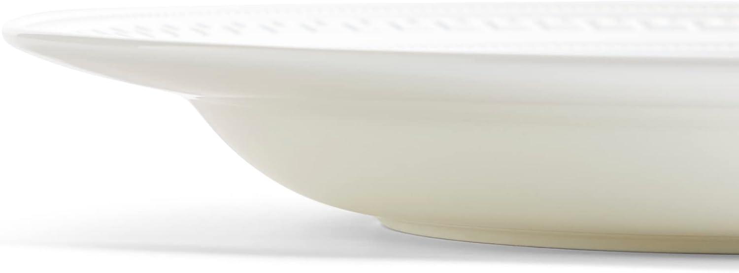 White Porcelain Embossed Geometric Rim Soup Bowl