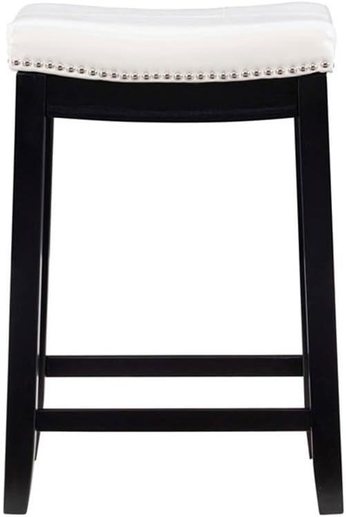 Linon Claridge Backless Counter Stool White Faux Leather Wood Frame in Black
