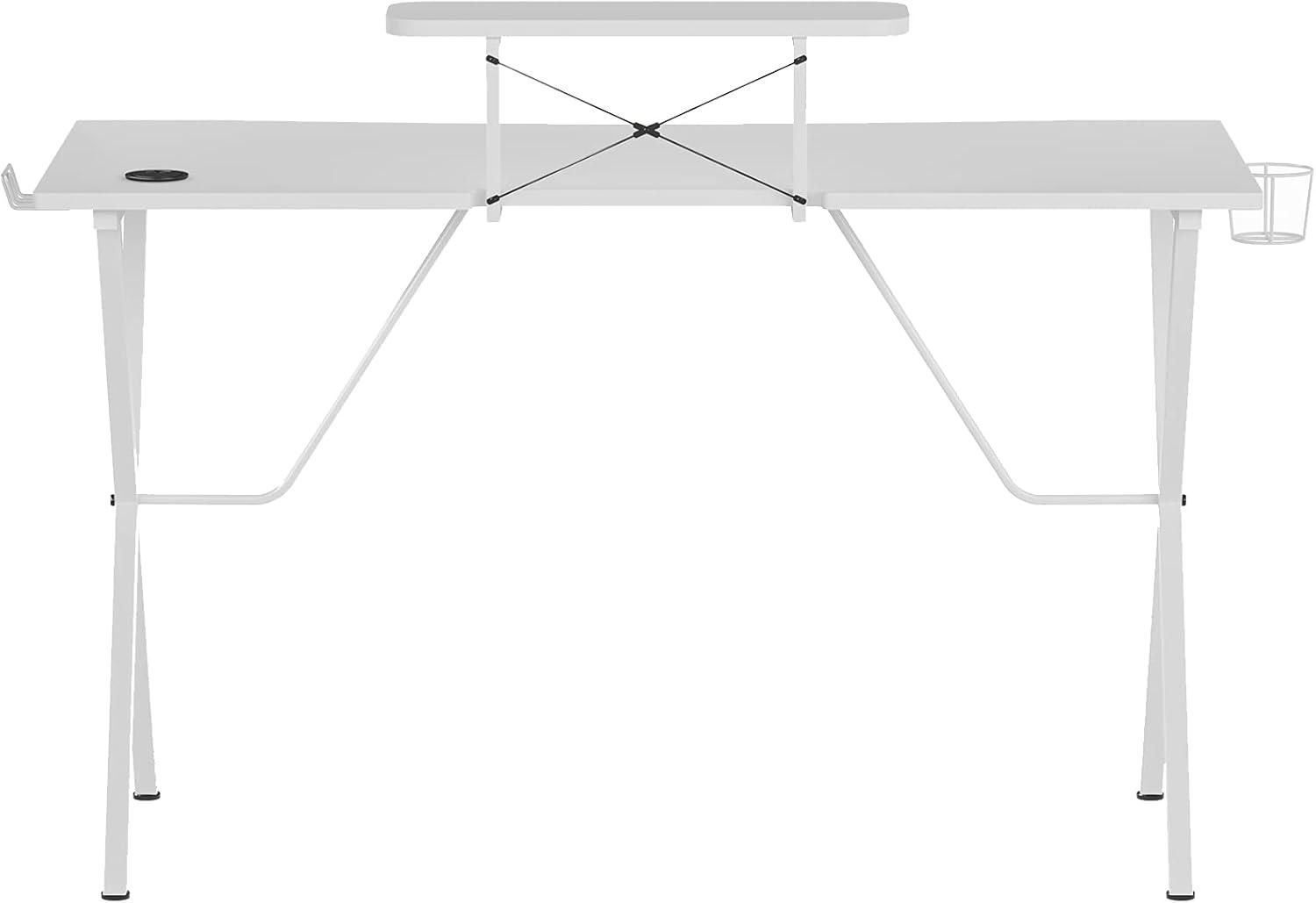Flash Furniture White Gaming Desk with Cup Holder, Headphone Hook, and Monitor/Smartphone Stand