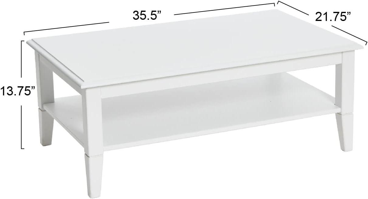 Storied Home Pleasantville Coffee Table with Storage Shelf and Solid Wood Legs White: Country Style, Engineered Top