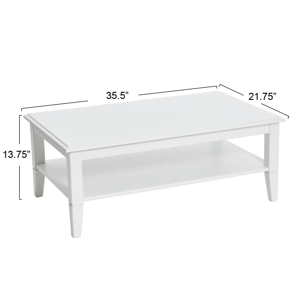 Storied Home Pleasantville Coffee Table with Storage Shelf and Solid Wood Legs White: Country Style, Engineered Top
