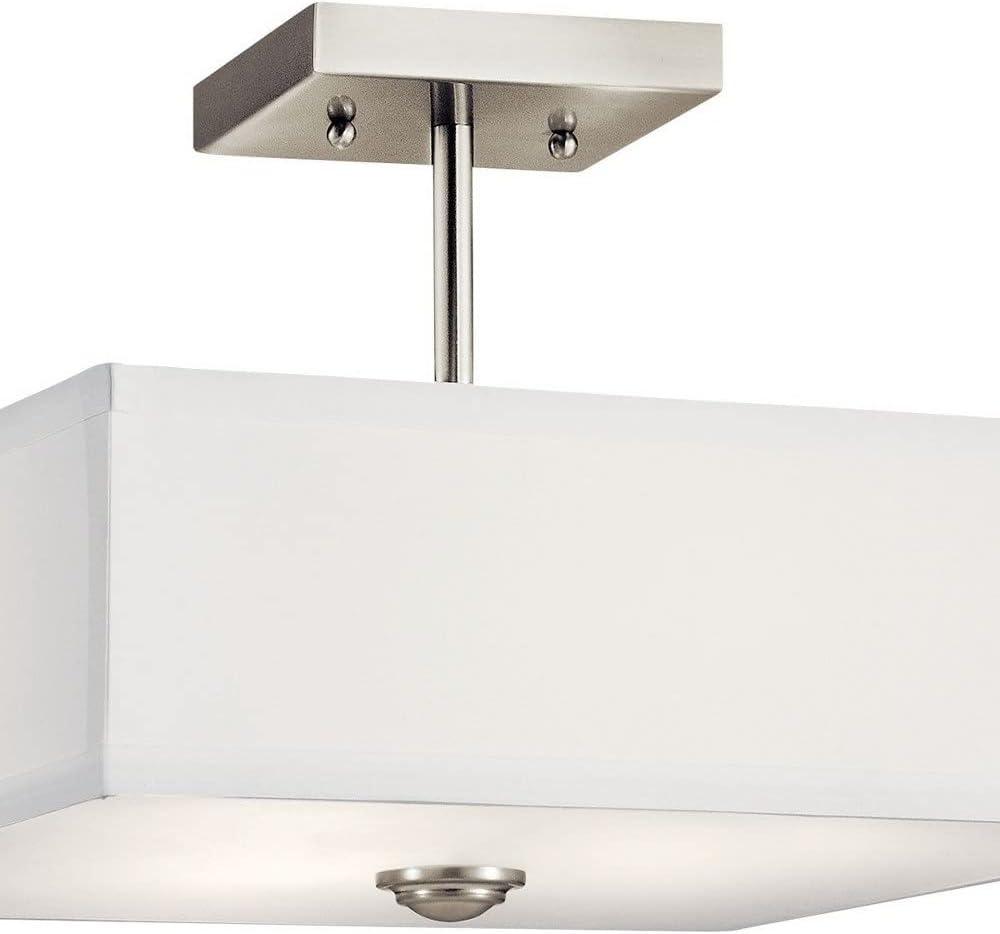 Shailene 14" 3 Light Square Semi Flush with Satin Etched White Diffuser and White Microfiber Shade in Brushed Nickel