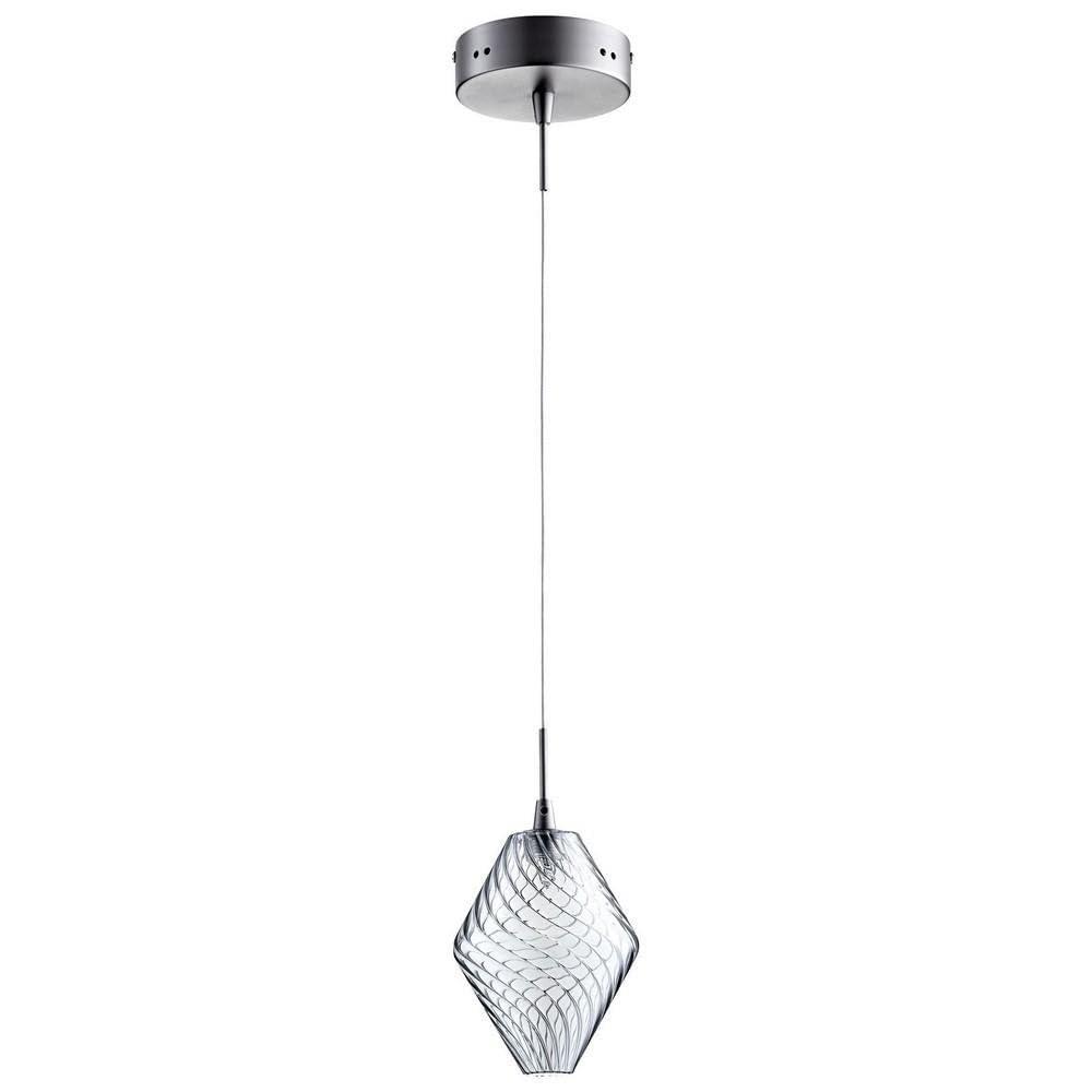 Mini Satin Nickel Beckett Pendant with Blue-Green Glass Shade