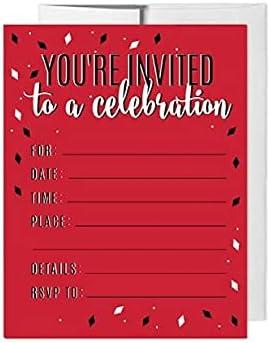 Andaz Press Signature Black, White, Red Party Collection, Invitations with Envelopes, 20-Pack
