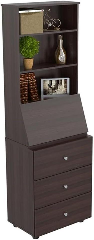 Computer Credenza Workcenter Gray - Inval: Smoke Oak Laminate, Glass Doors, Cable Management