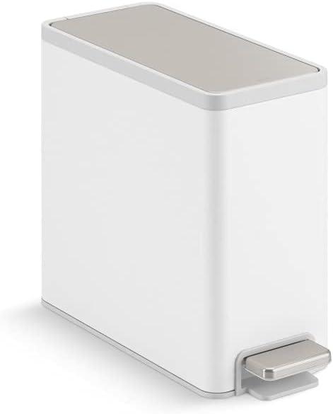 Slim 2.5-Gallon Stainless Steel and White Step Trash Can