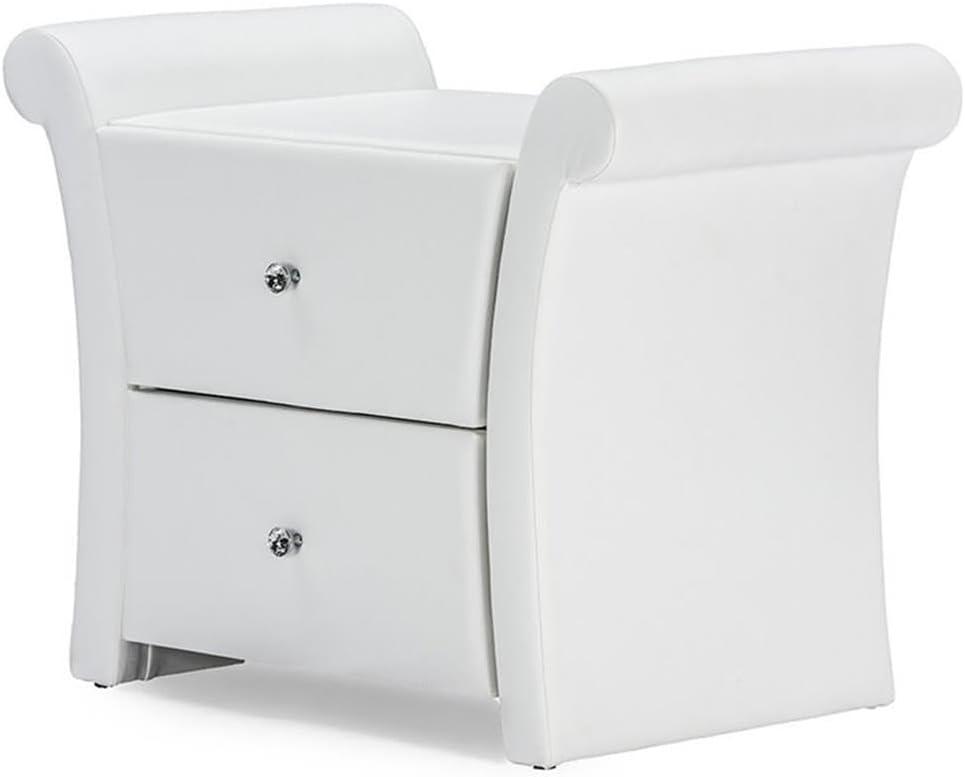 Victoria Matte Faux Leather Leather 2 Storage Drawers Nightstand Bedside Table - White - Baxton Studio