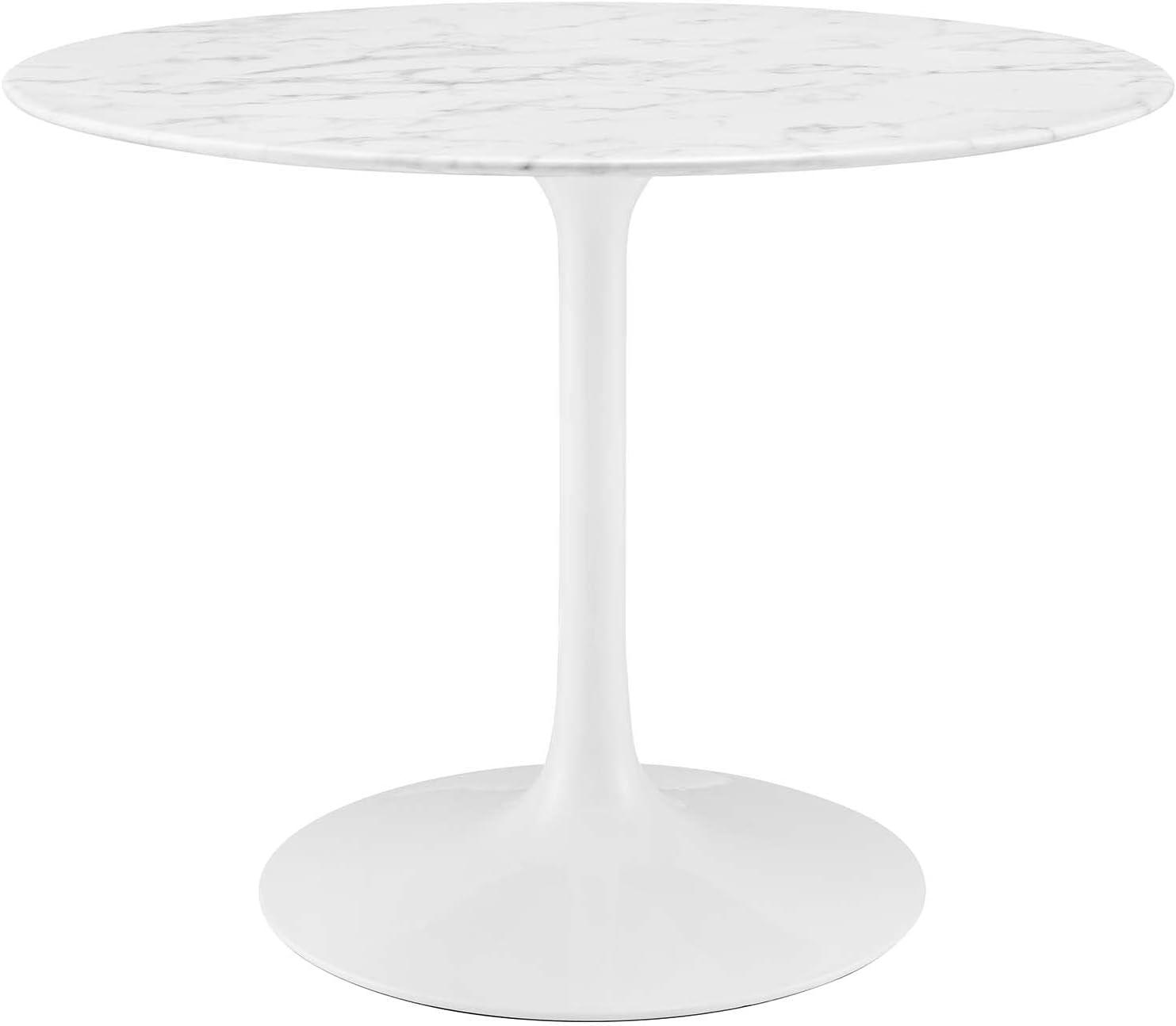 Elysian 40" White Round Marble and Wood Dining Table