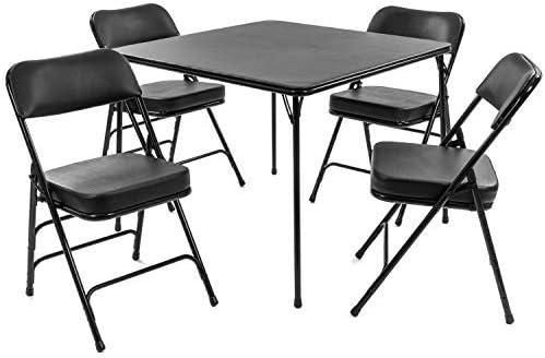 Black Vinyl 5-Piece Folding Card Table and Padded Chair Set