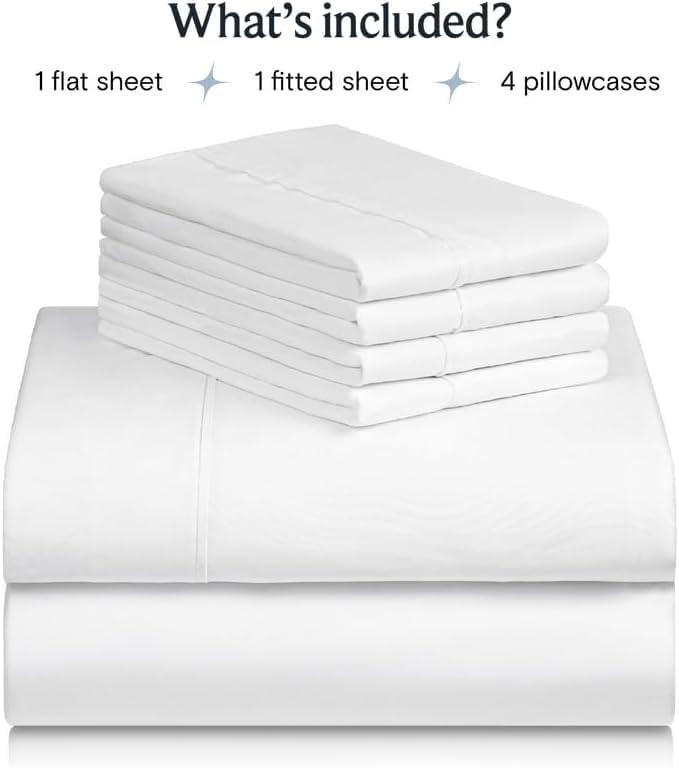 Luxclub Cooling 6 piece Microfiber Bed Sheets & Pillowcases, Queen - White, High Thread Count 1800 Series, Extra Deep Pocket Wrinkle Free Breathable Sheet Sets