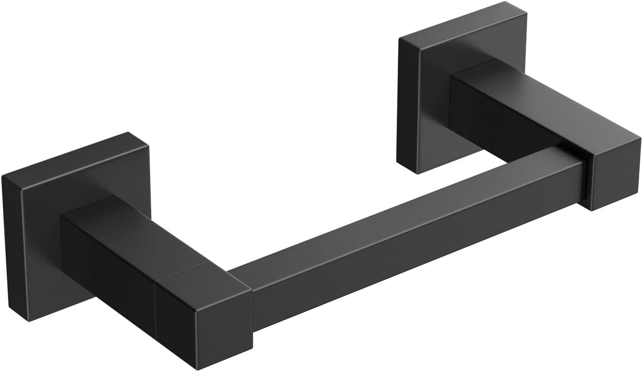Double Post Pivoting Modern Square Toilet Paper Holder by RUACQ, Matte Black, Wall Mounted