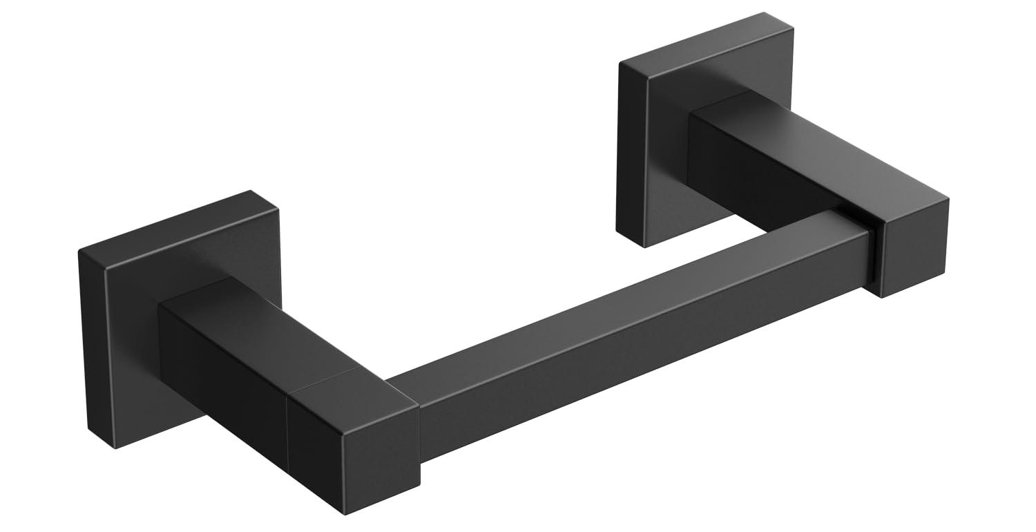 Double Post Pivoting Modern Square Toilet Paper Holder by RUACQ, Matte Black, Wall Mounted