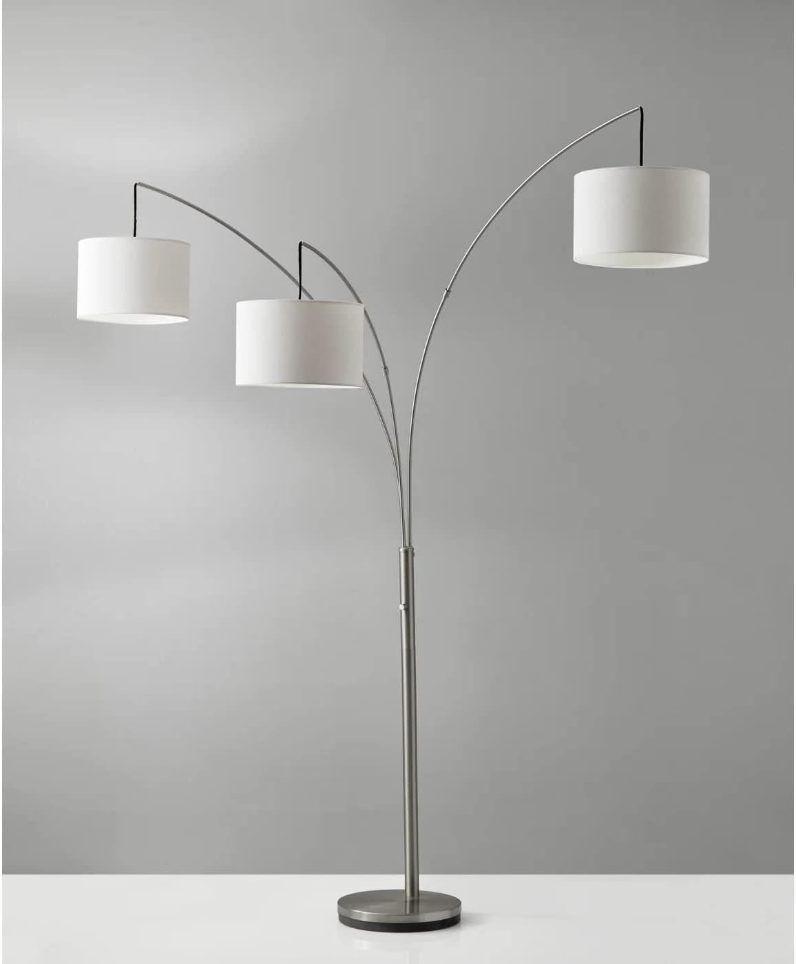 Trinity Brushed Steel 74'' Adjustable Arc Floor Lamp with White Shades