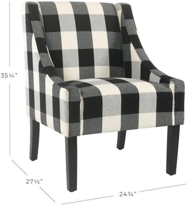 HomePop Modern Swoop Accent Armchair Black Plaid : Cotton Upholstery, Wood Legs, Foam Fill, No Assembly Required