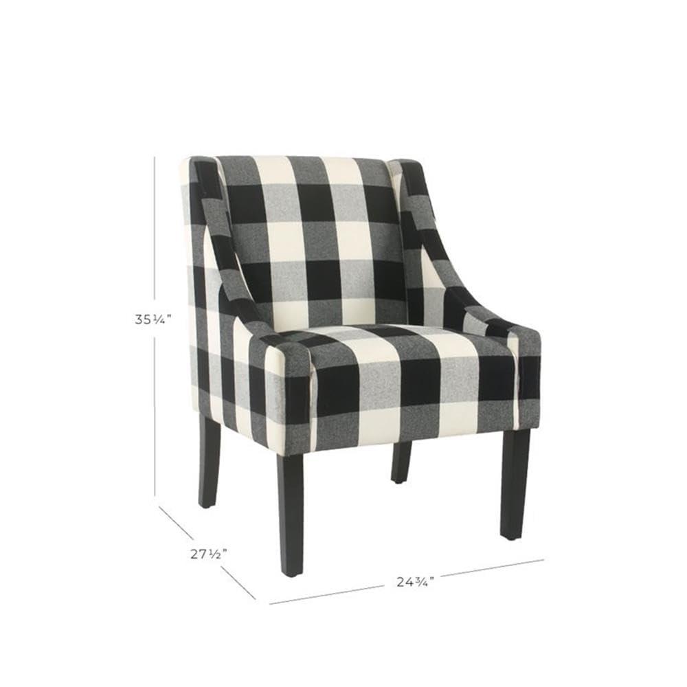 HomePop Modern Swoop Accent Armchair Black Plaid : Cotton Upholstery, Wood Legs, Foam Fill, No Assembly Required