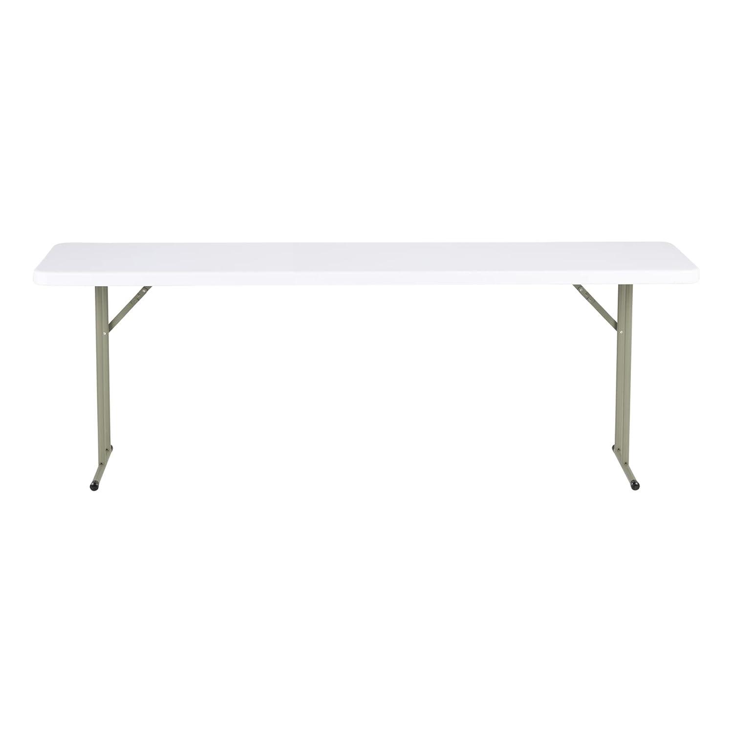 Norwood Commercial Furniture 8 ft Multipurpose Indoor Outdoor Heavy Duty Portable Blow Molded Plastic Folding Training Seminar Table 18" W x 96" L White