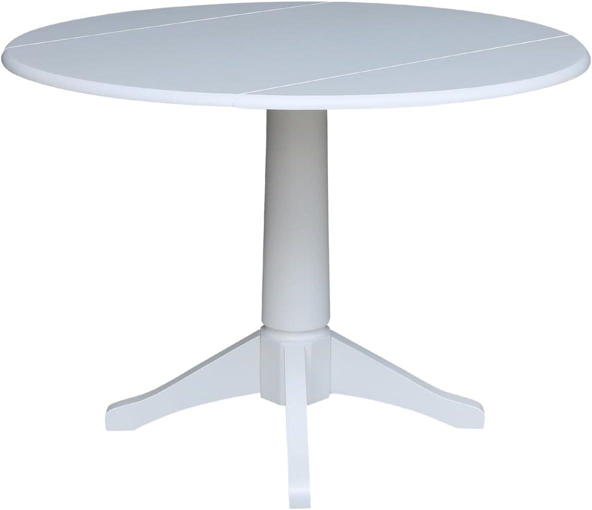 Elegant White 42" Round Solid Wood Extendable Pedestal Dining Table