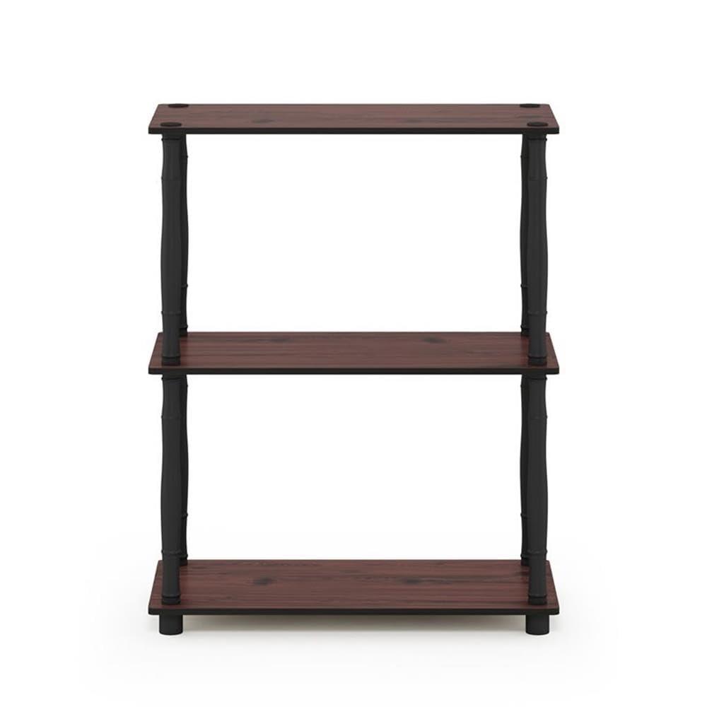 Furinno Durable 23.6"W x 11.6"D x 29.5"H 3-Shelf Freestanding Shelving Unit, Dark Cherry and Black