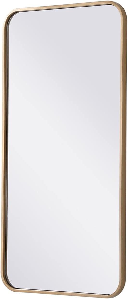 Soft corner metal rectangular mirror 18x36 inch in Brass