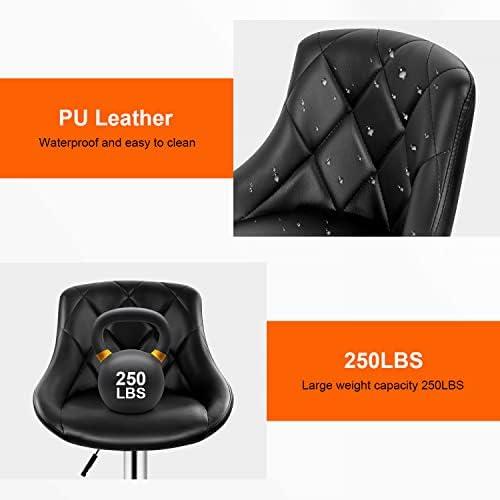 MarketLane Bar Stools Set of 2,Modern PU Leather,Armless with Backrest Swivel Bar Stools,Height Adjustable Swivel Barstool Hydraulic Island Bar Stools Armless Kitchen Counter Bar Chairs,Black