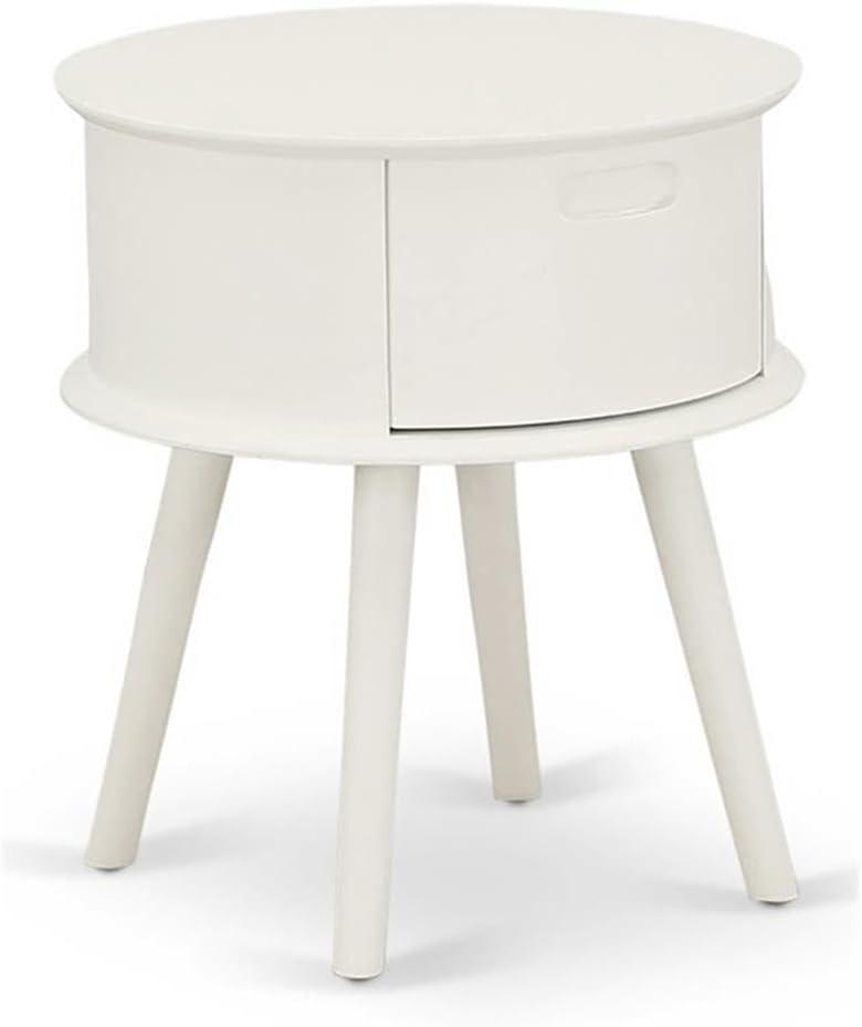 East West Furniture Gordon 19" Round Wood Nightstand with Drawer in White