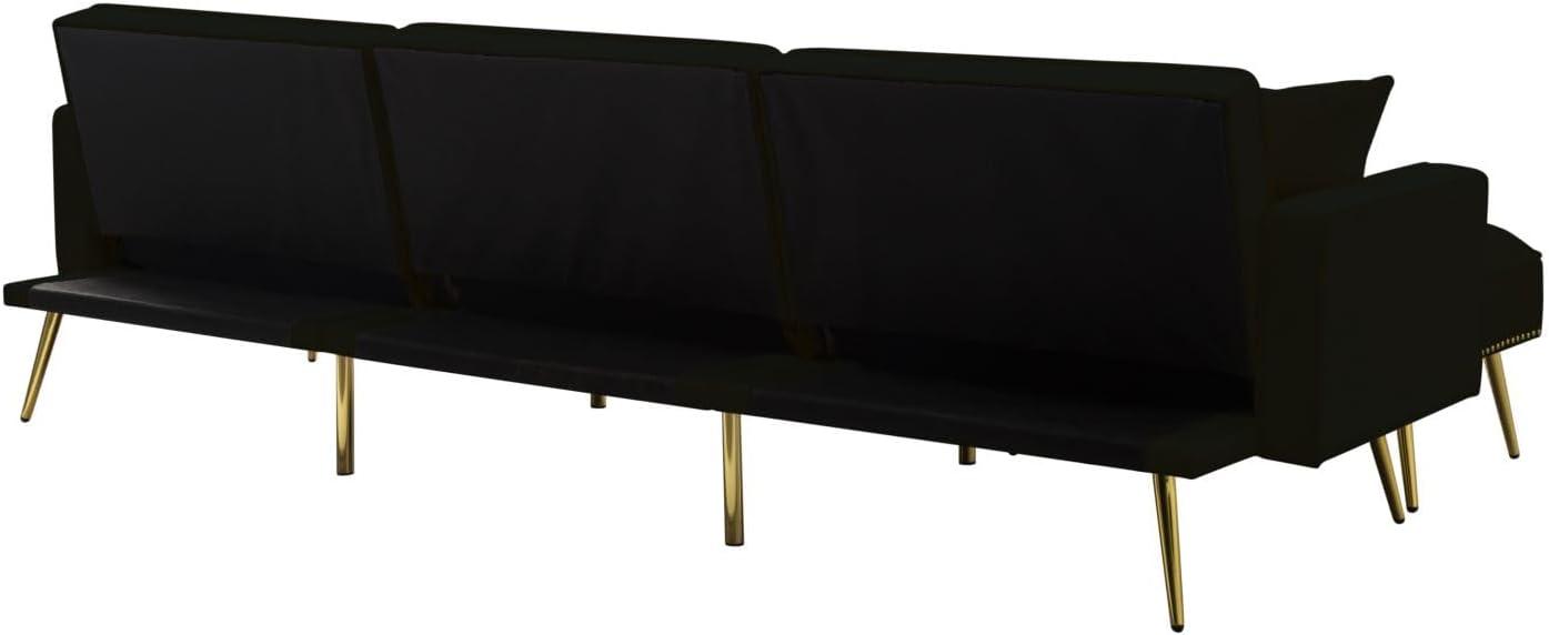 Eafurn Velvet Upholstery Convertible Sleeper Sofa Bed with Reversible Chaise,L Shaped Sectional Couch w/Reclining Backrest and 2 Pillows,Comfy Corner Sofa & Coues for Living Room Furniture Sets