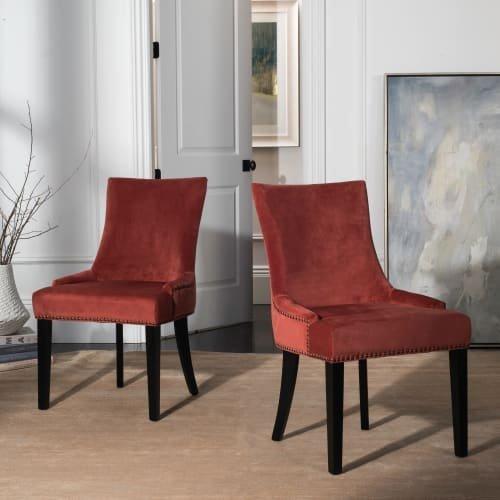Lester 19"H Dining Chair (Set of 2) with Nickel Nail Heads - Mushroom - Safavieh