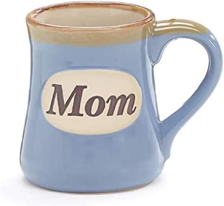 Light Blue Ceramic Mom Mug with Beige Rim, 18 oz