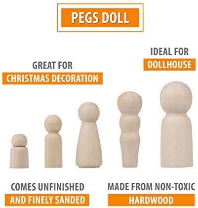 Wooden Peg Dolls Unfinished People - Pack of 40 with Storage Case In Assorted Sizes - Natural Wood Shapes Figures, Decorative Doll Bodies for Diy Arts and Crafts