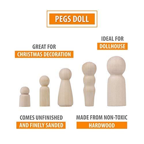 Wooden Peg Dolls Unfinished People - Pack of 40 with Storage Case In Assorted Sizes - Natural Wood Shapes Figures, Decorative Doll Bodies for Diy Arts and Crafts