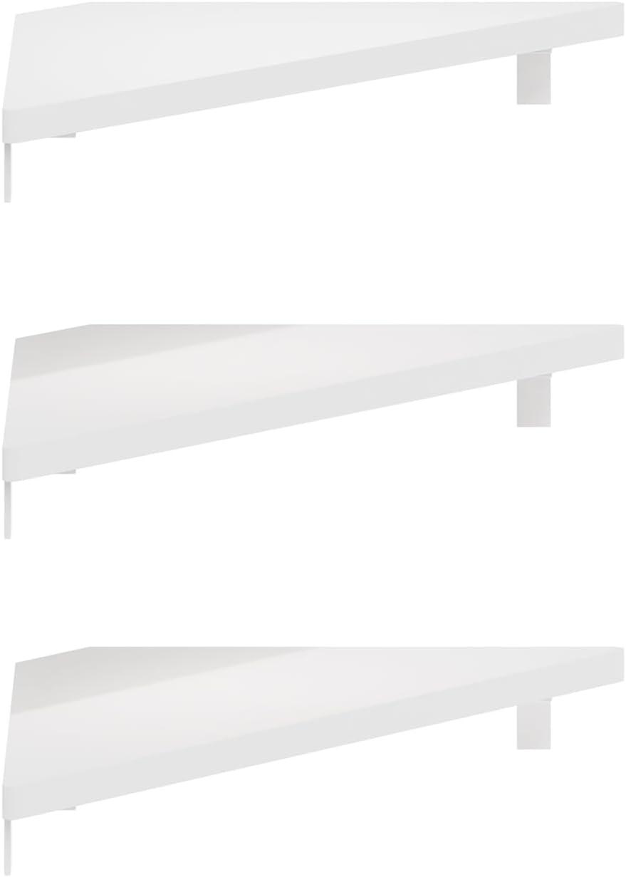 Furinno Triangle Corner Floating Shelves, Wall Mount Display Shelf, White, Set of 3