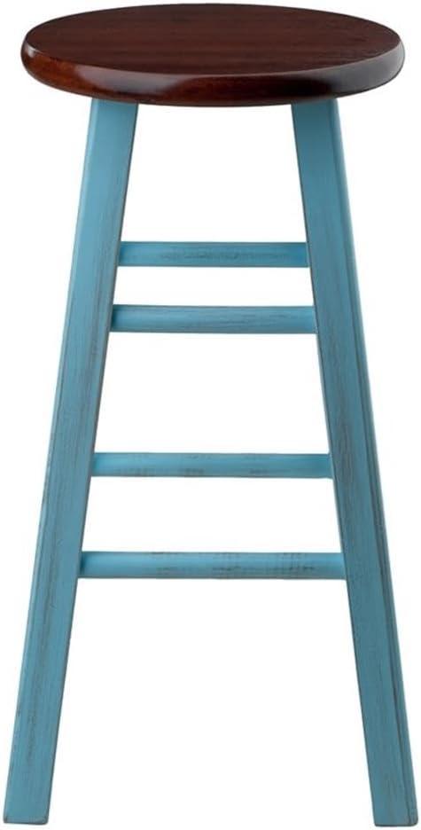24" Ivy Counter Height Barstool Light Blue/Brown - Winsome: Farmhouse Style, Round Seat, Wood Frame